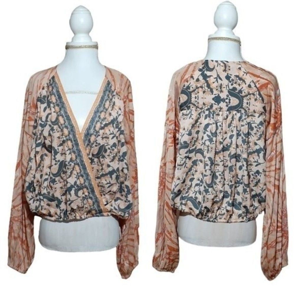 Free People Cruisin' Together Women's Printed Neutral Long Sleeve Top Sz Small - Picture 4 of 11
